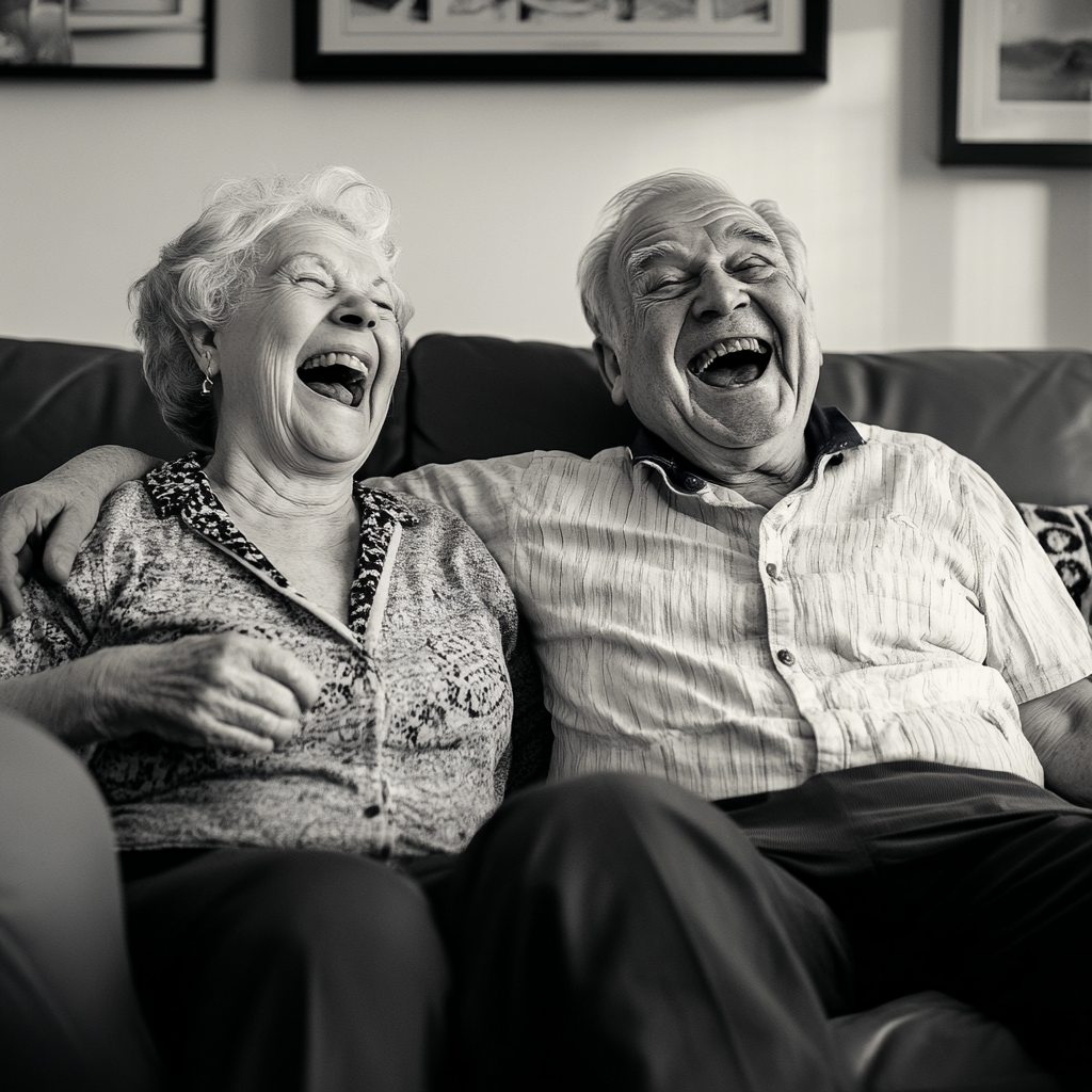 Un couple de personnes âgées qui rit bruyamment | Source : Midjourney