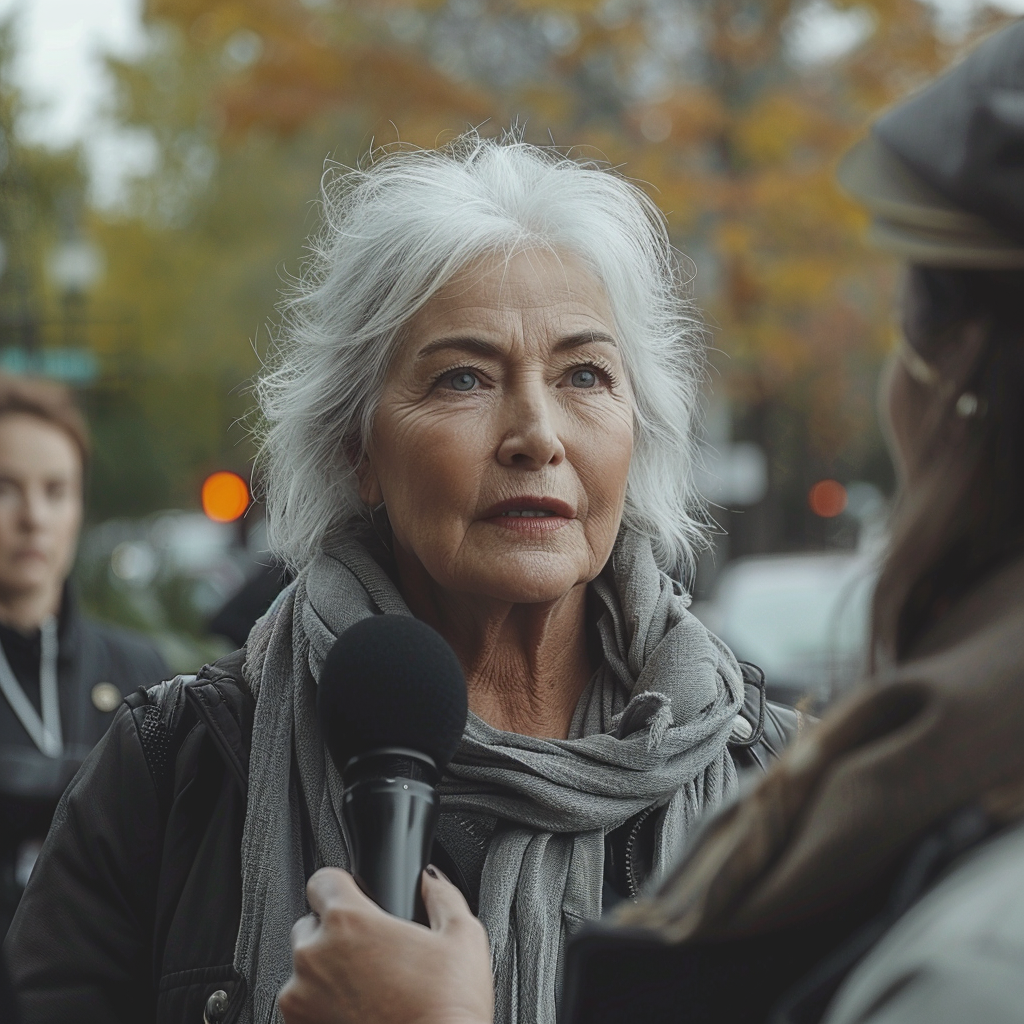 Une femme plus âgée parle à un journaliste | Source : Midjourney