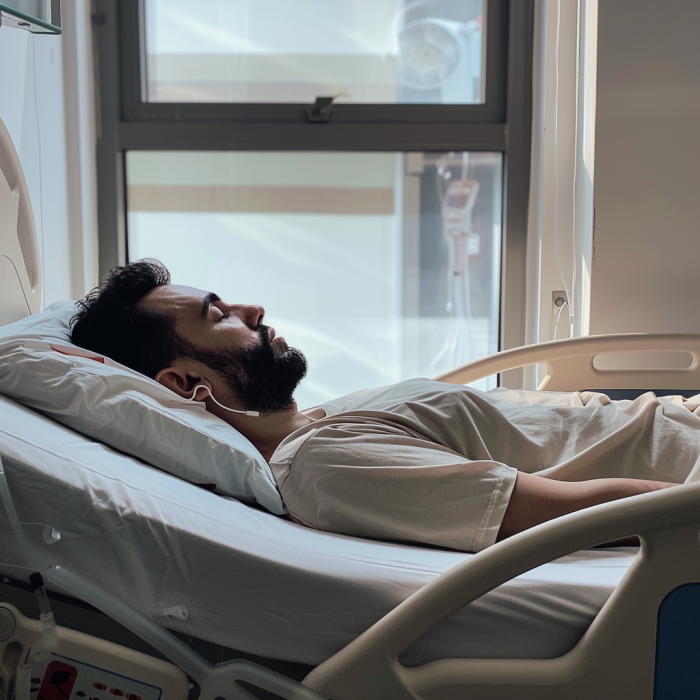 Un homme malade allongé dans un lit d'hôpital | Source : Midjourney