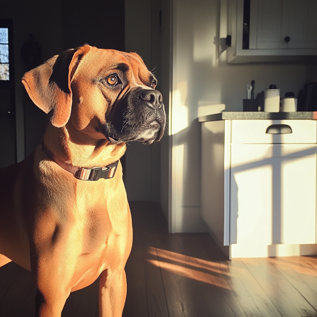 Un chien debout dans une cuisine | Source : Midjourney