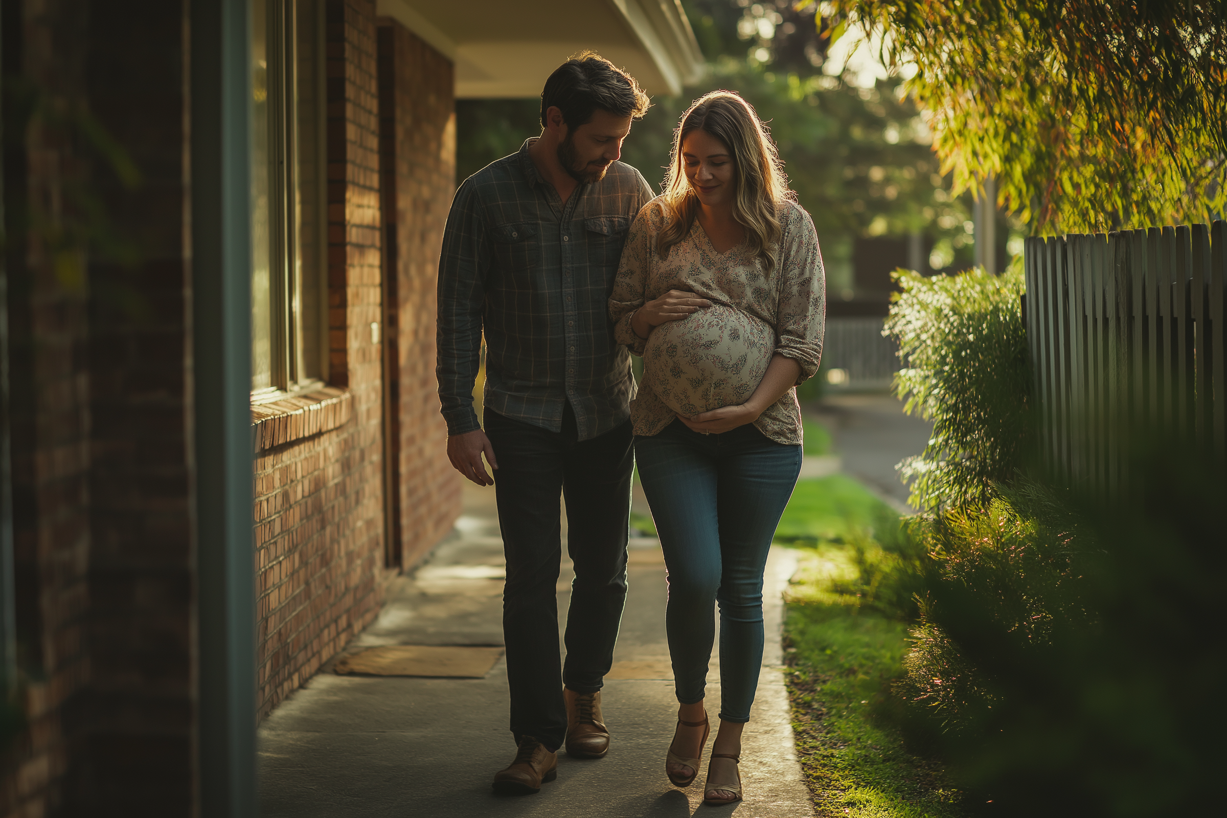 Un homme marchant avec une femme enceinte | Source : Midjourney