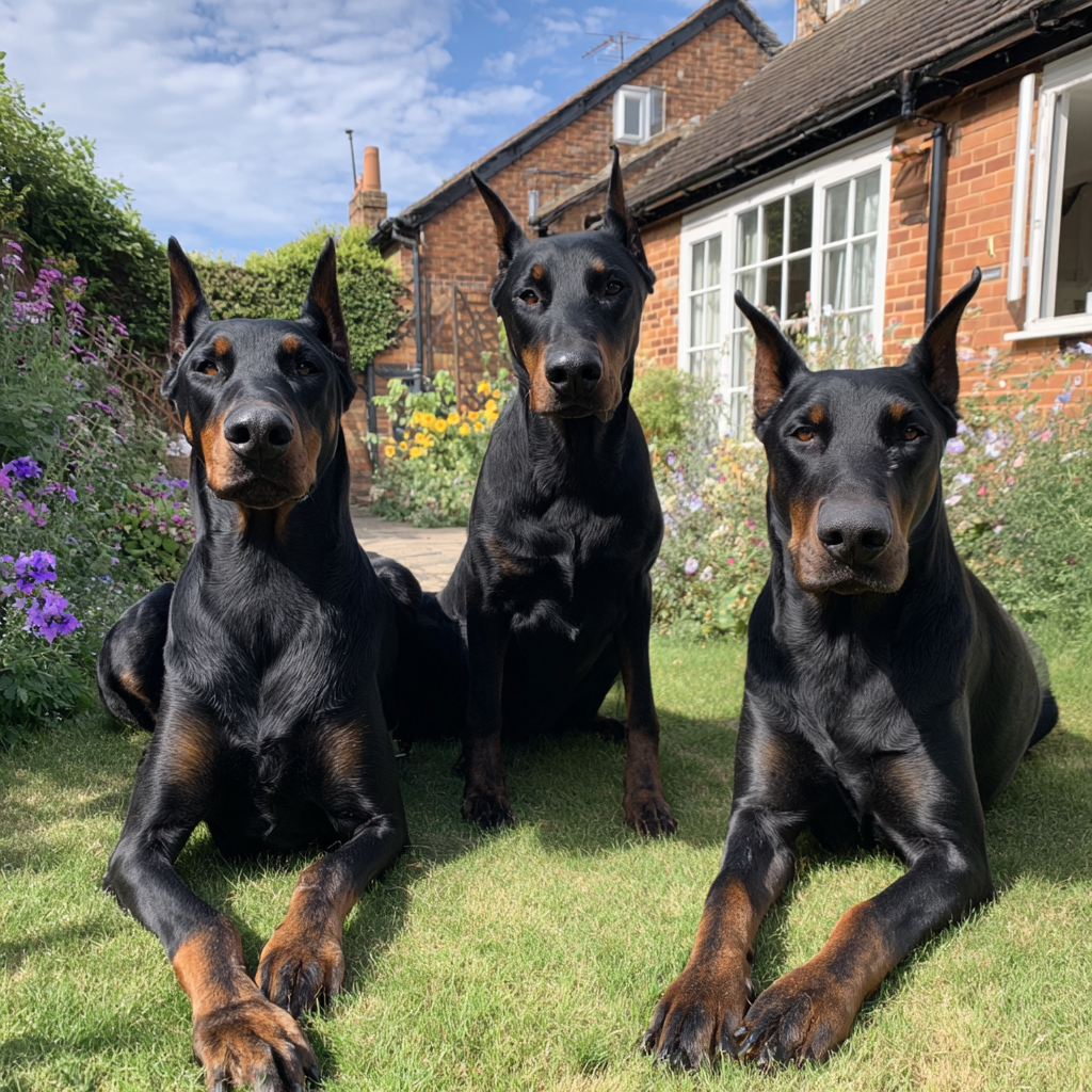 Trois chiens assis dans un jardin | Source : Midjourney
