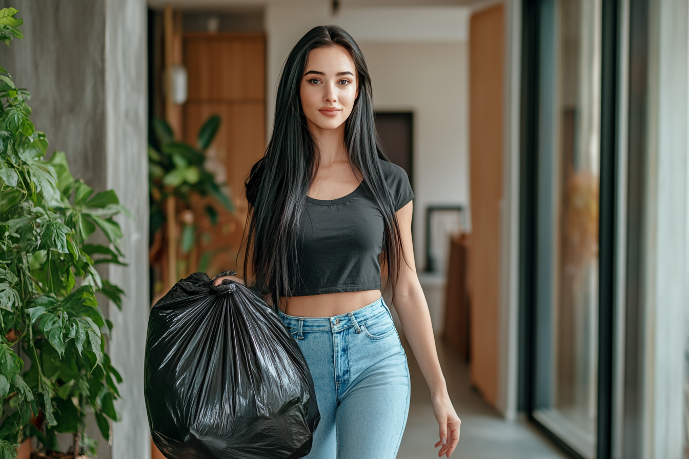 Une femme portant un sac poubelle | Source : Midjourney