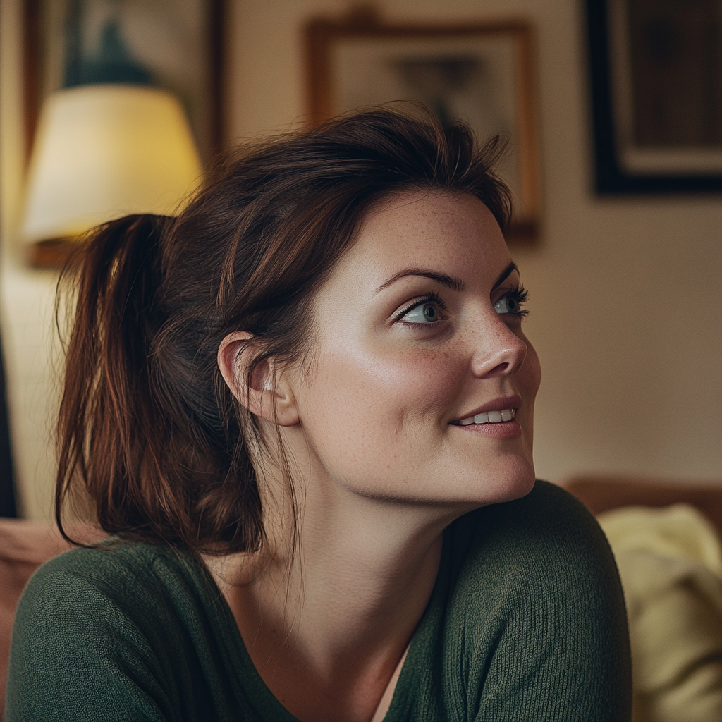 Une femme qui force le sourire en regardant quelqu'un | Source : Midjourney