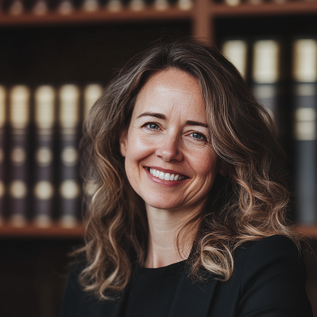 Une femme souriante dans un bureau | Source : Midjourney