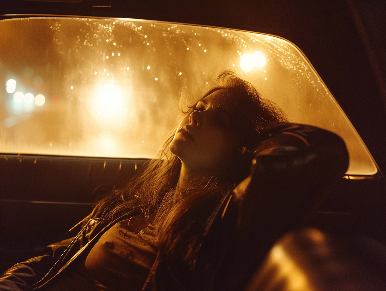 Une femme assise dans un taxi | Source : Midjourney