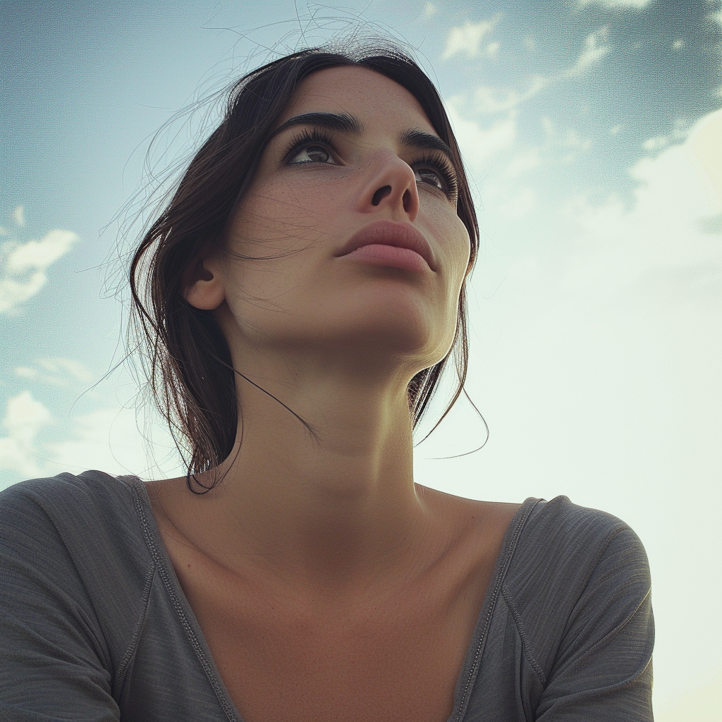 Une femme qui regarde droit devant elle | Source : Midjourney