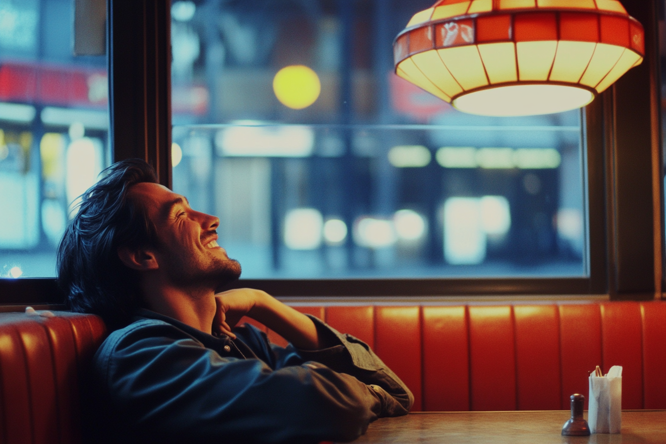 Un homme assis dans une cabine d'un restaurant | Source : Midjourney