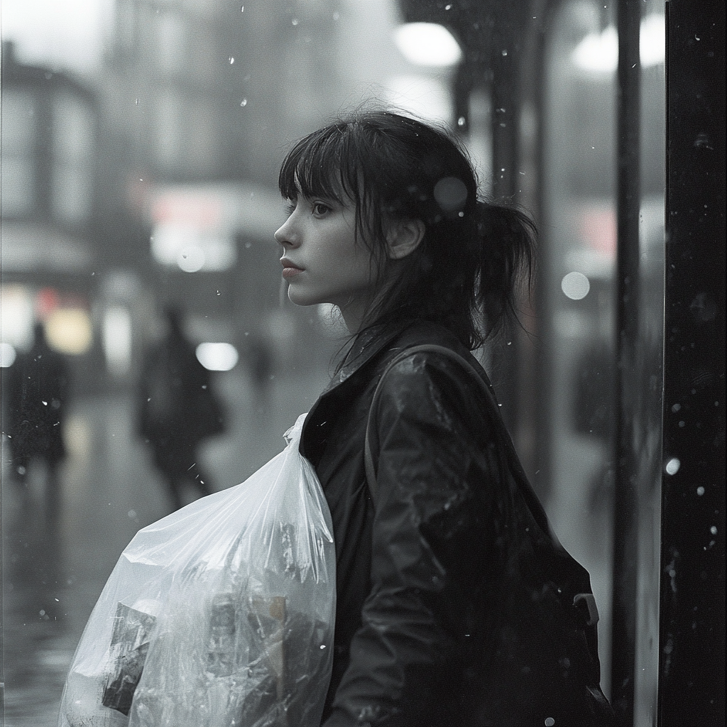 Une femme tenant un sac d'épicerie | Source : Midjourney