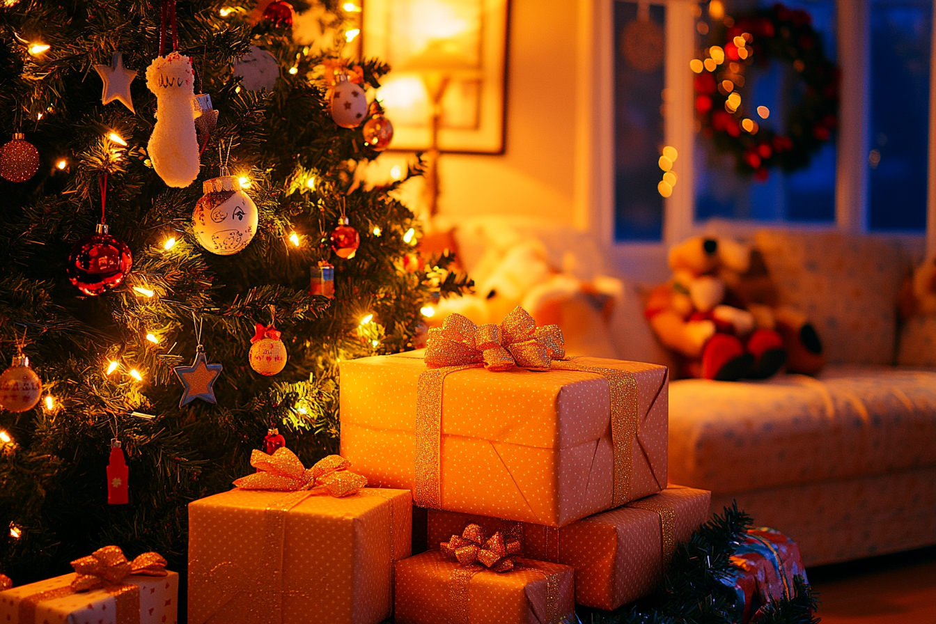 Des cadeaux sous un sapin de Noël | Source : Midjourney