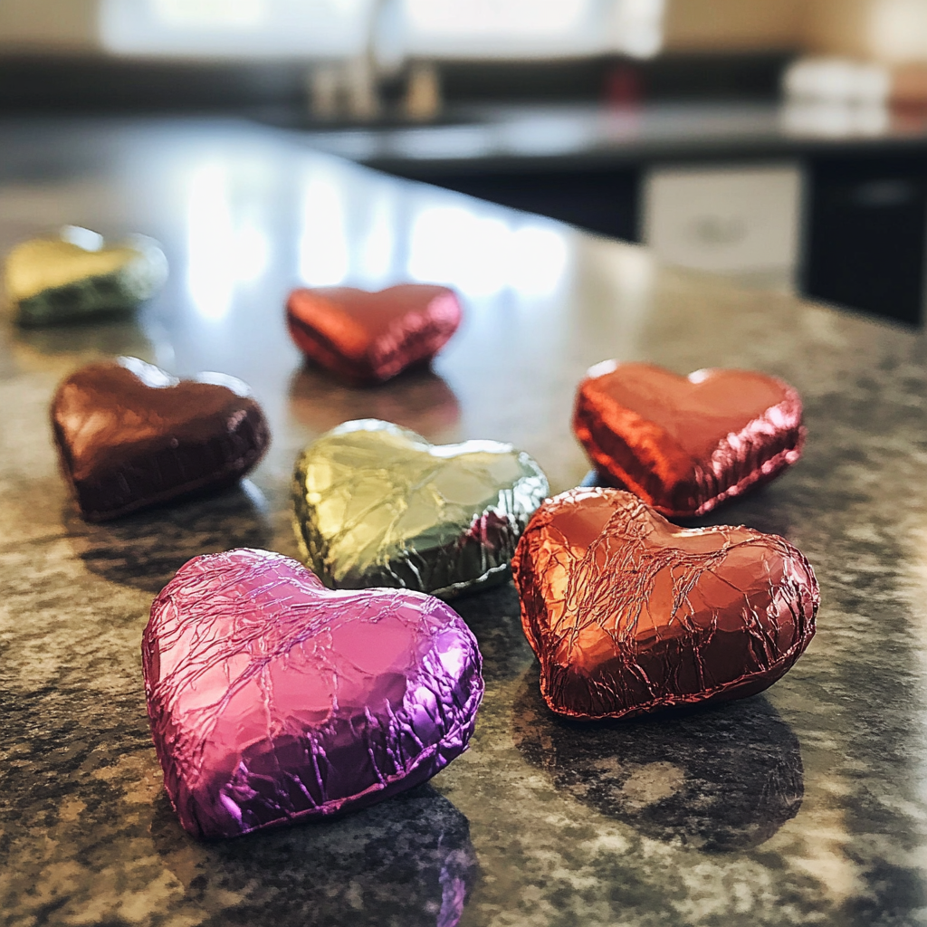 Chocolats en forme de cœur sur un comptoir | Source : Midjourney