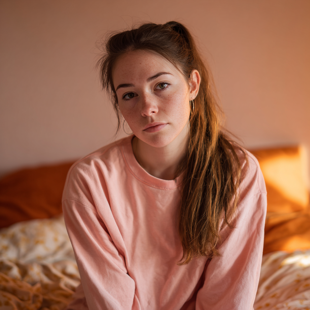 Une femme assise sur un lit | Source : Midjourney