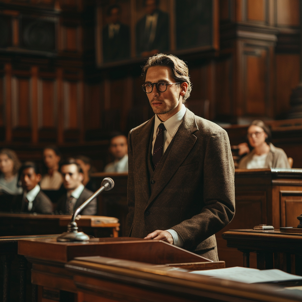 Un avocat debout dans une salle d'audience | Source : Midjourney