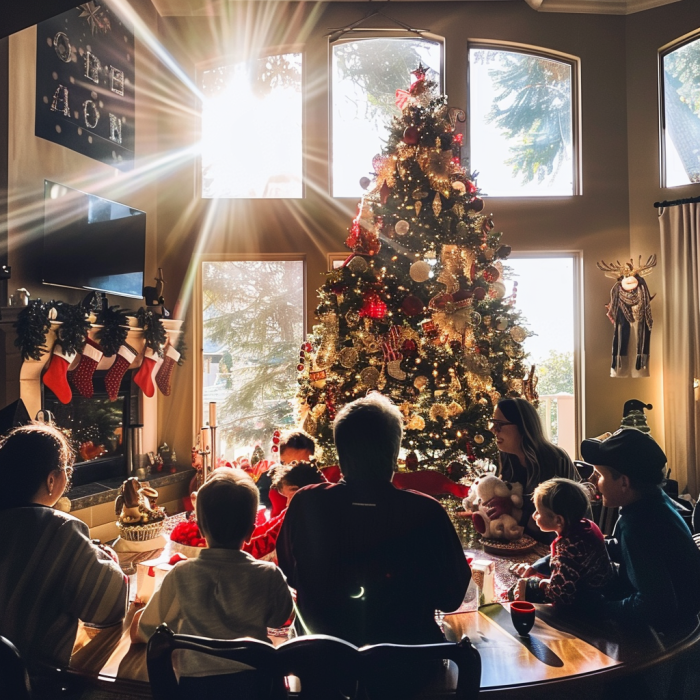 Vue arrière d'une famille célébrant Noël | Source : Midjourney
