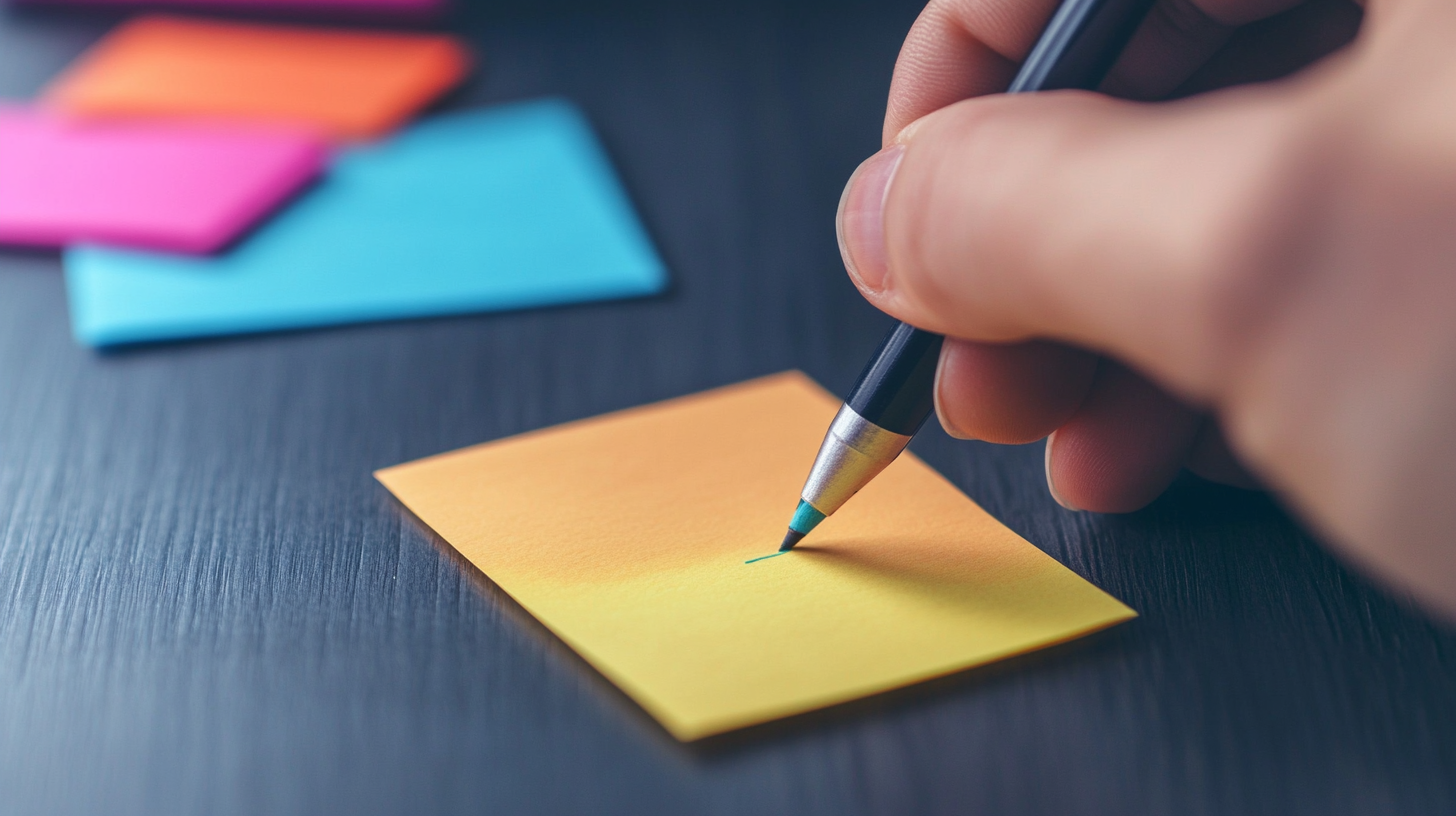 Une personne qui écrit sur un post-it | Source : Midjourney