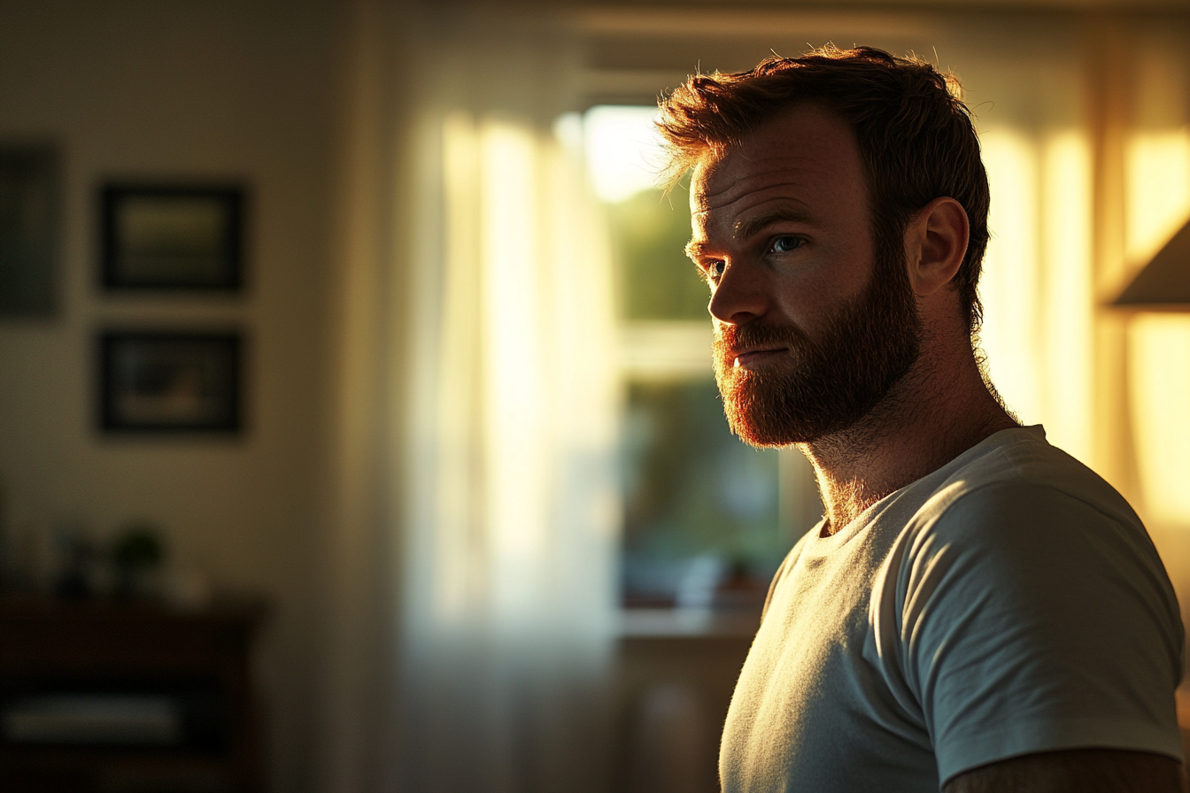 Un homme debout dans sa maison | Source : Midjourney