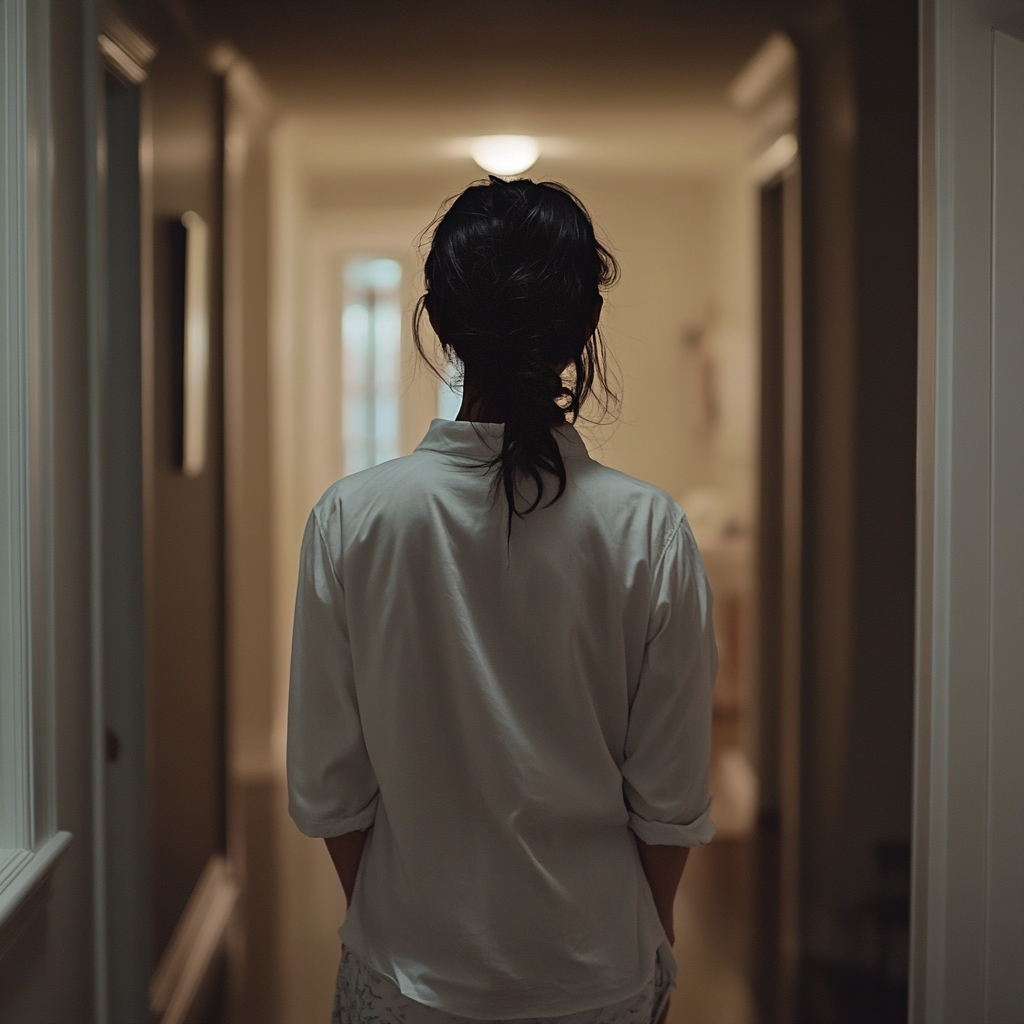 Une femme debout dans un couloir | Source : Midjourney