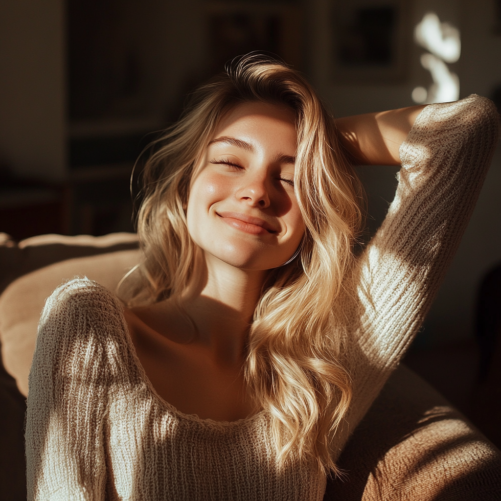 Une femme blonde souriante | Source : Midjourney