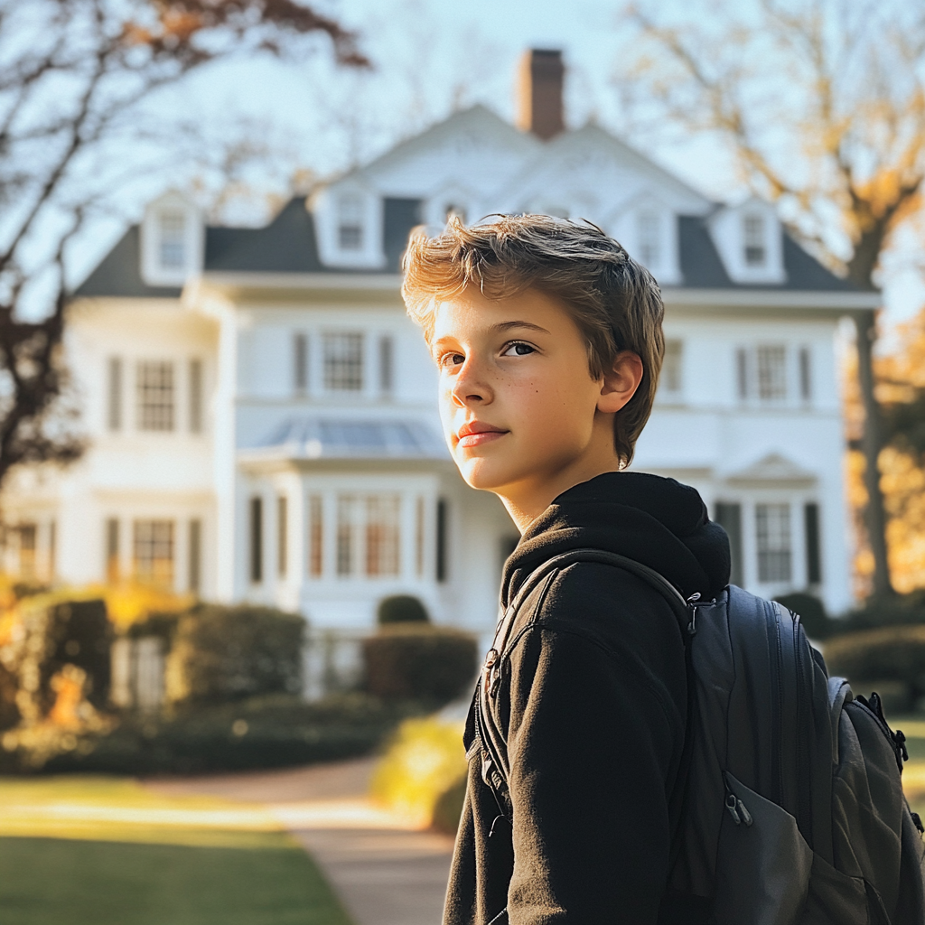 Un garçon debout devant une maison | Source : Midjourney