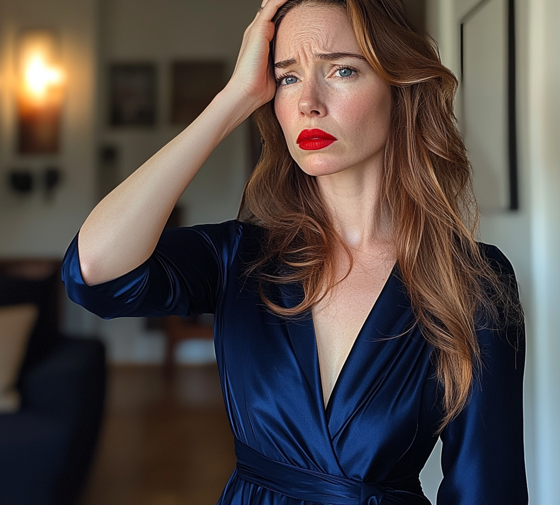 Une femme avec sa main sur la tête | Source : Midjourney