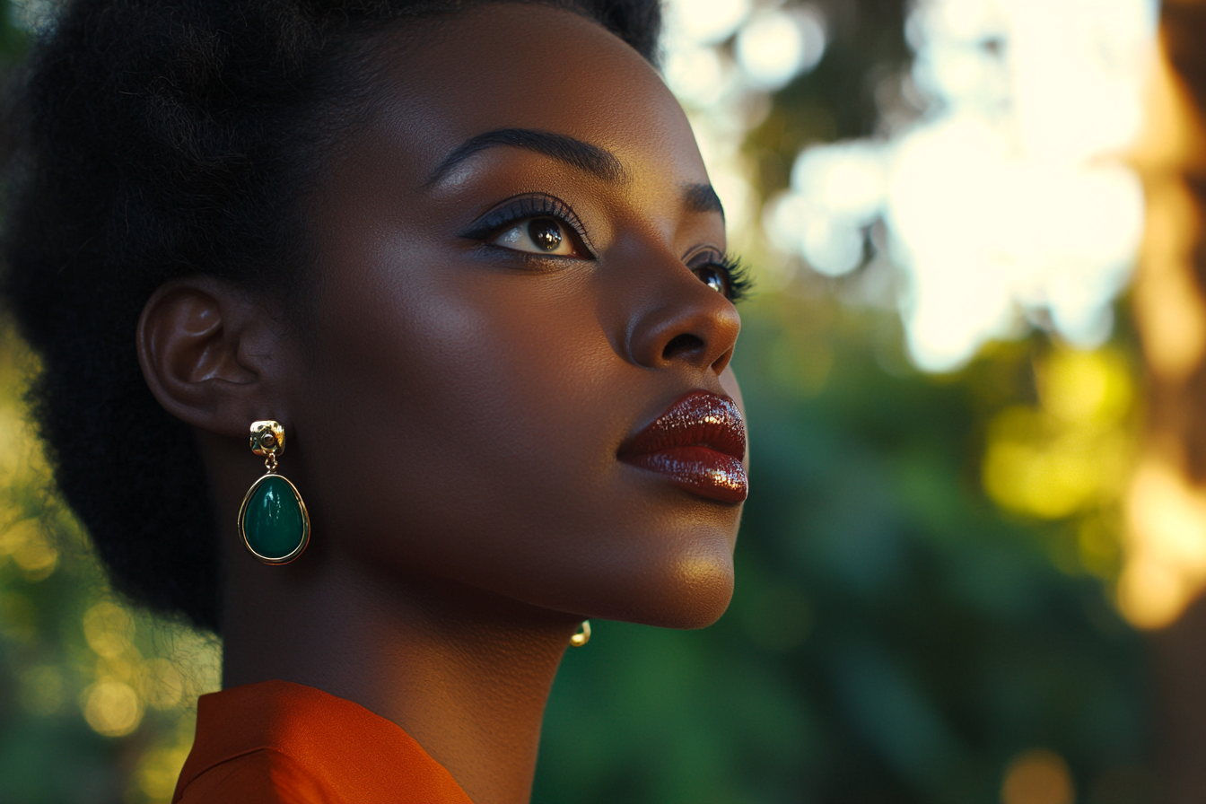 Une femme portant des boucles d'oreilles en émeraude | Source : Midjourney