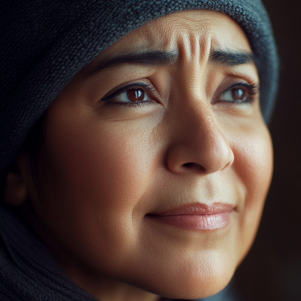 Une femme souriante qui regarde vers le haut | Source : Midjourney