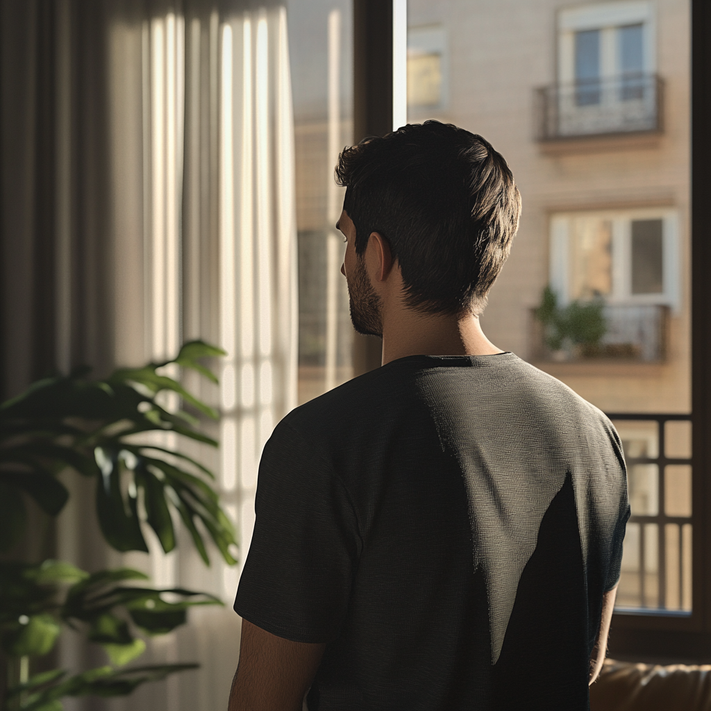 Un homme debout dans sa maison | Source : Midjourney