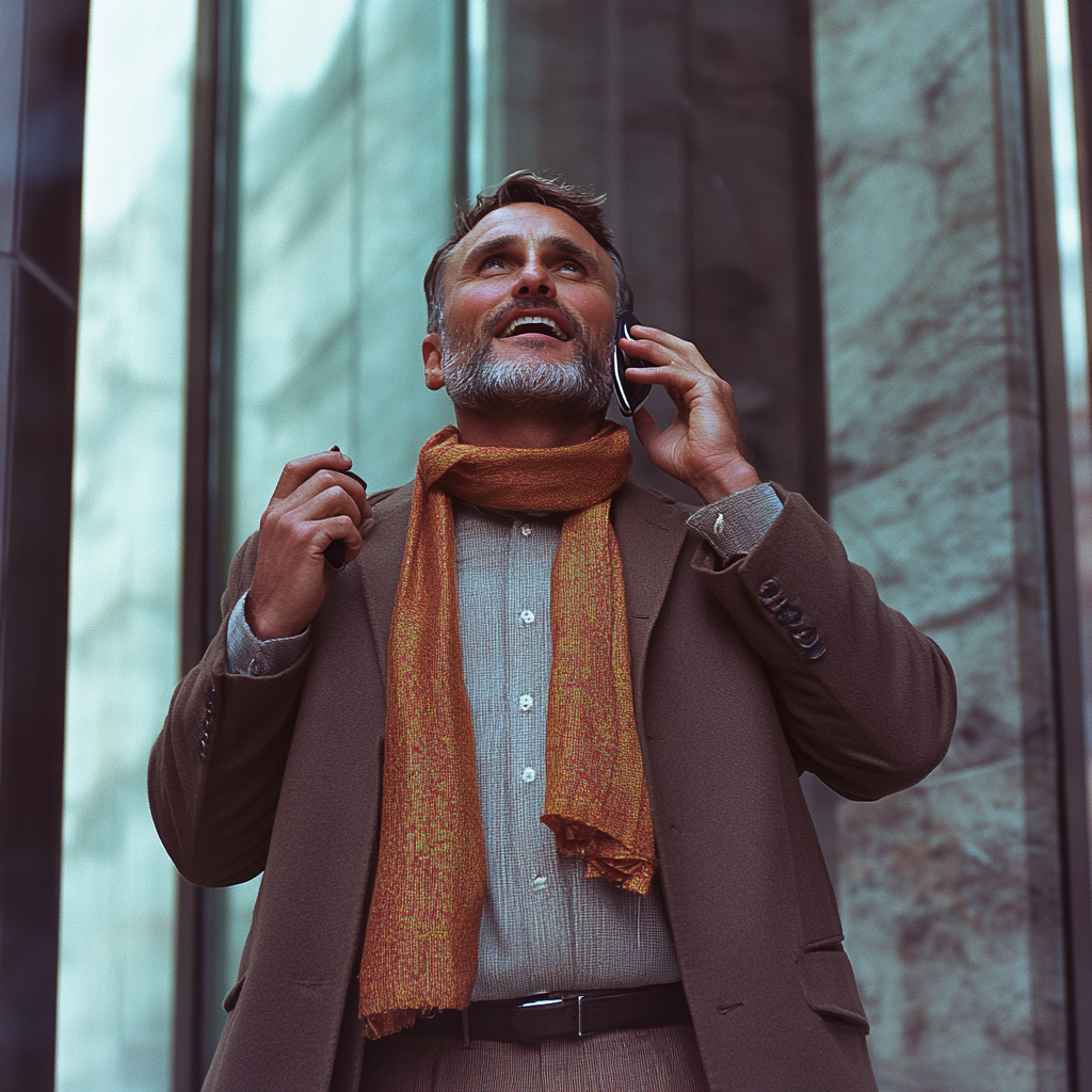 Un homme excité lors d'un appel | Source : Midjourney