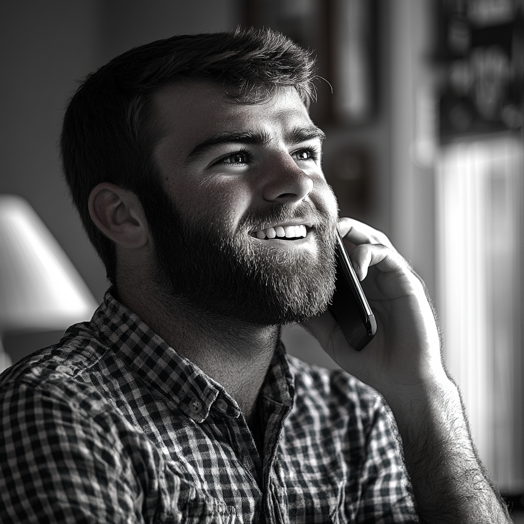 Un homme souriant sur un appel | Source : Midjourney