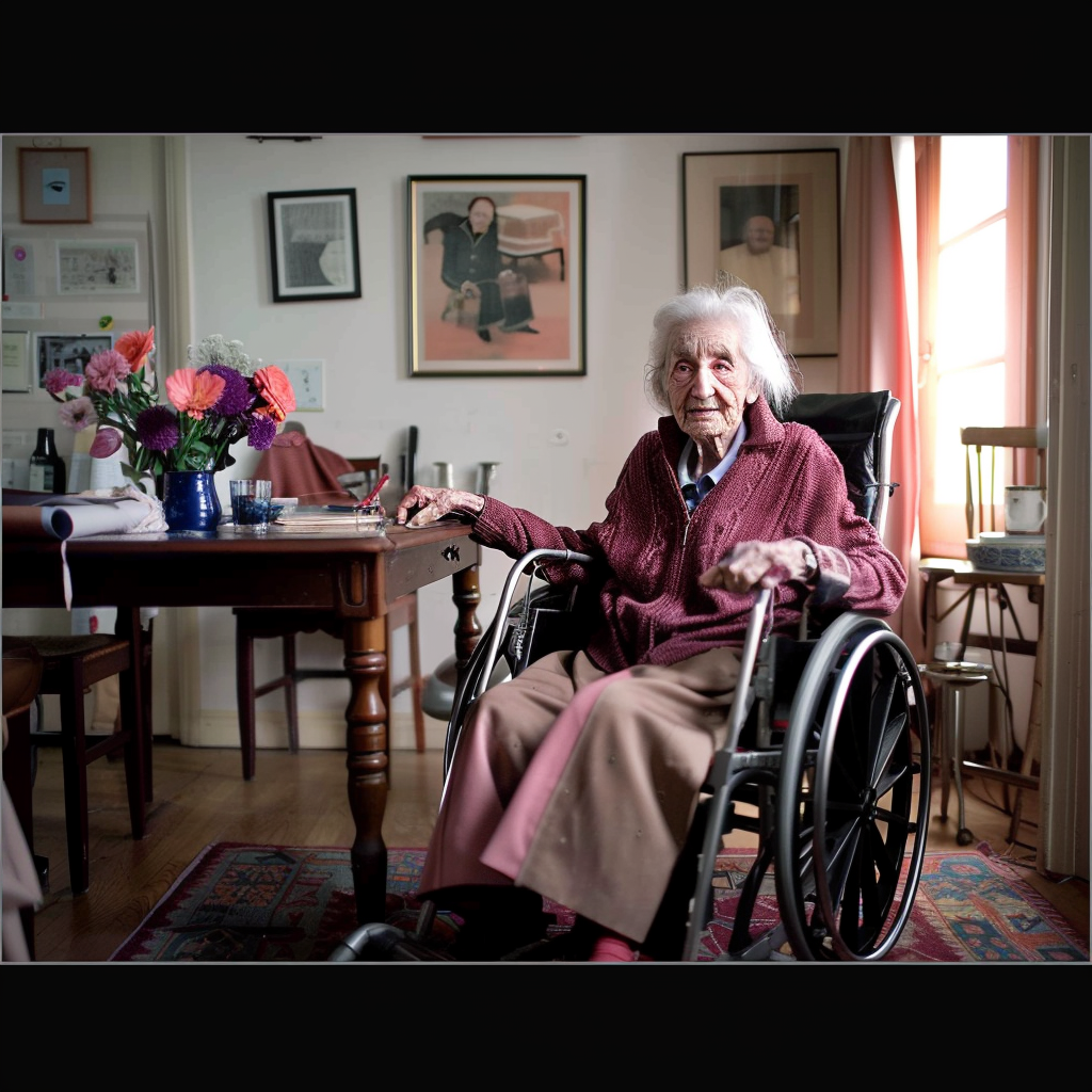 Femme âgée en fauteuil roulant | Source : Midjourney