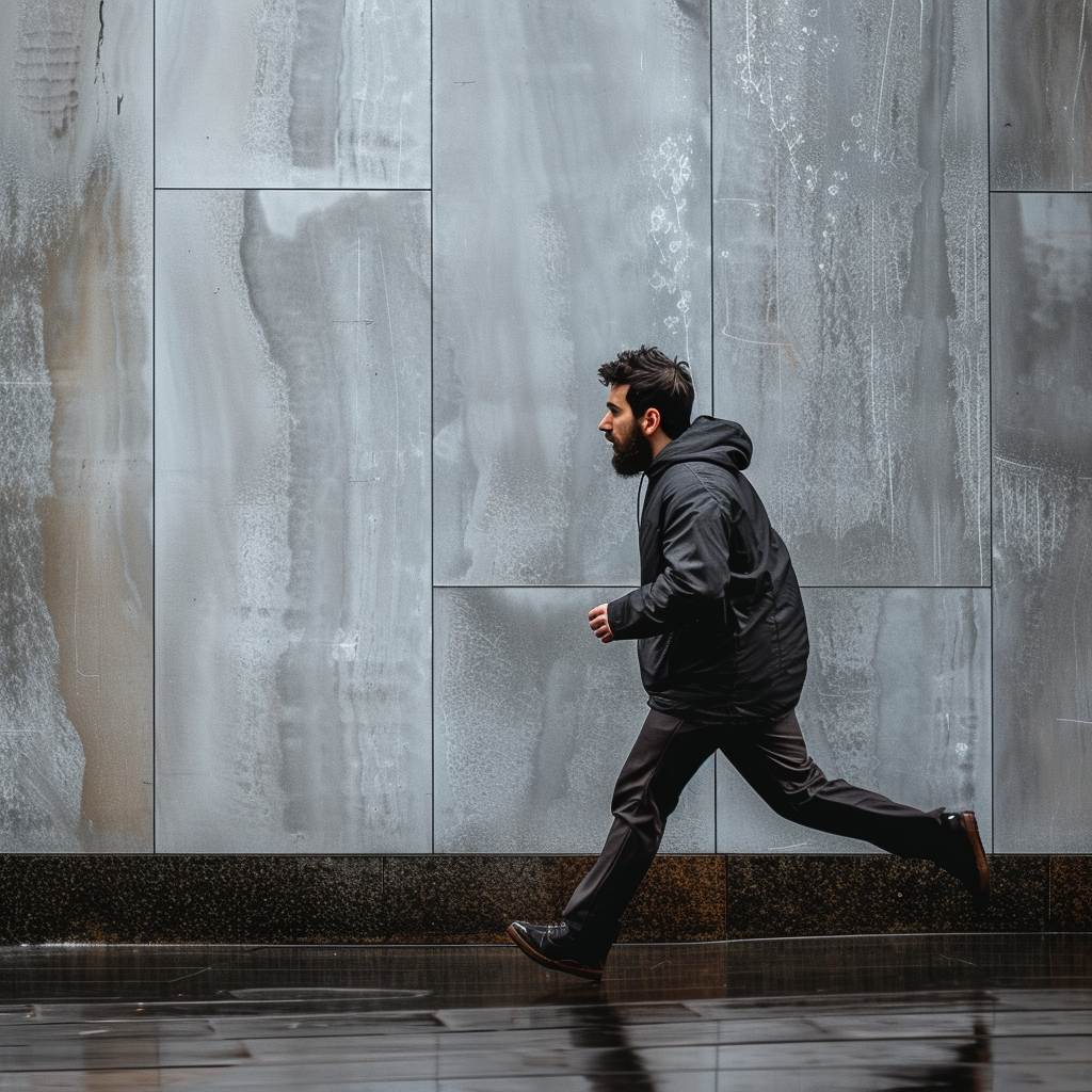 Un homme marchant à la hâte | Source : Midjourney