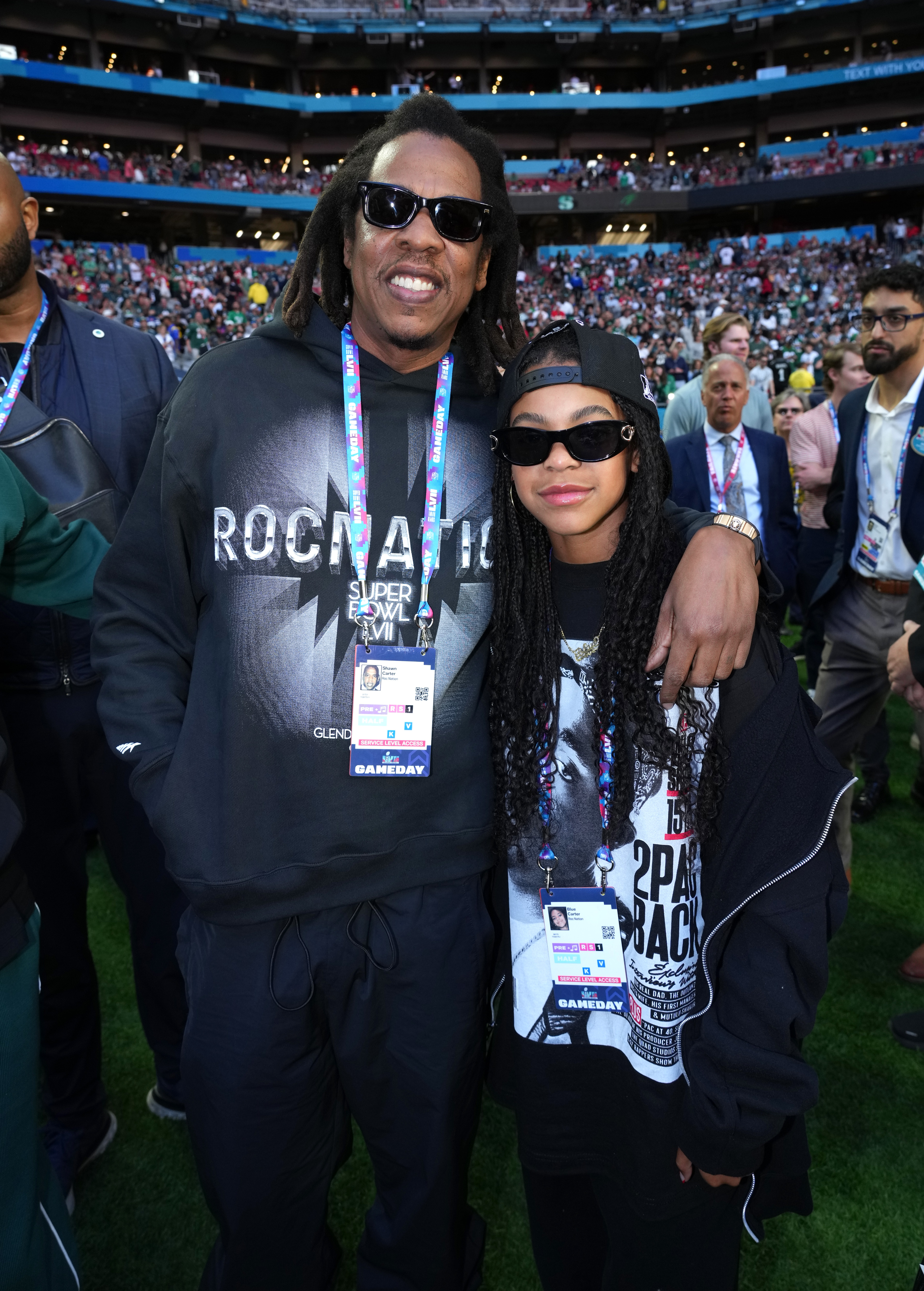 Jay-Z et Blue Ivy Carter lors du Super Bowl LVII à Glendale, en Arizona, le 12 février 2023 | Source : Getty Images