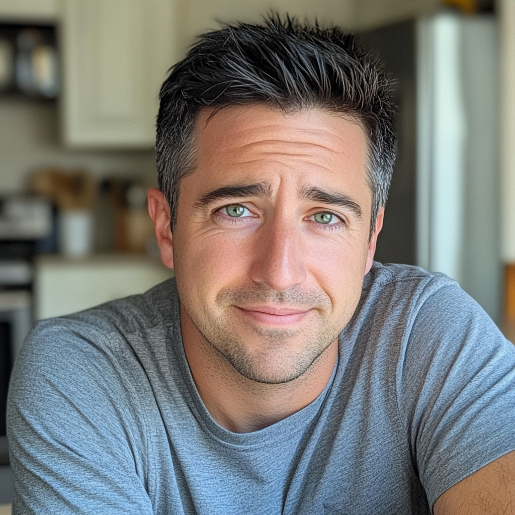 Un homme assis à une table de cuisine | Source : Midjourney