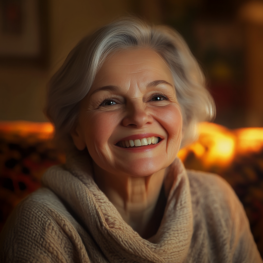 Une femme plus âgée qui sourit chaleureusement | Source : Midjourney