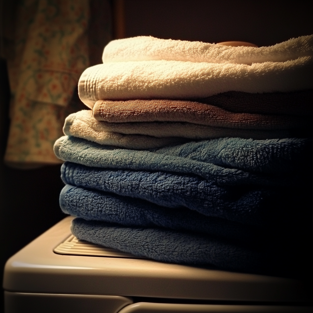 Une pile de serviettes sur une machine à laver | Source : Midjourney