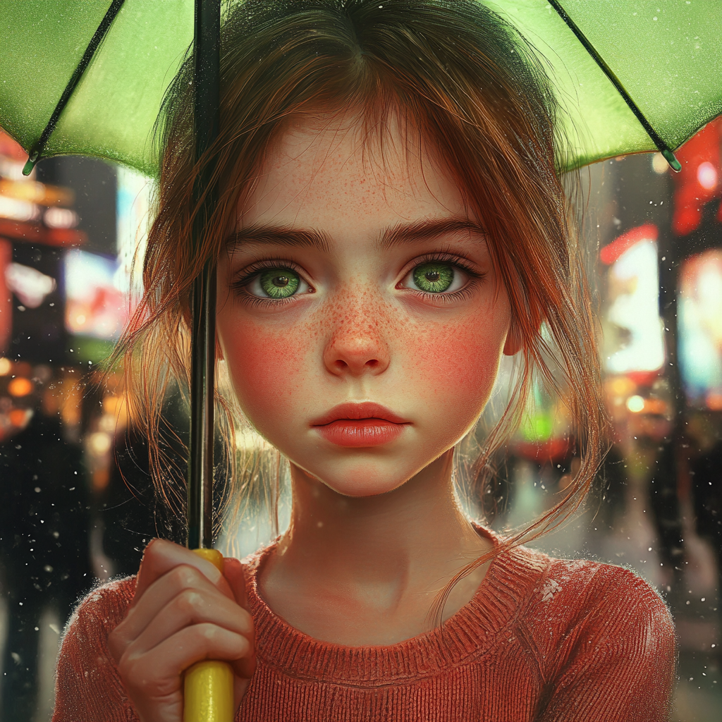 Une fille triste tenant un parapluie | Source : Midjourney