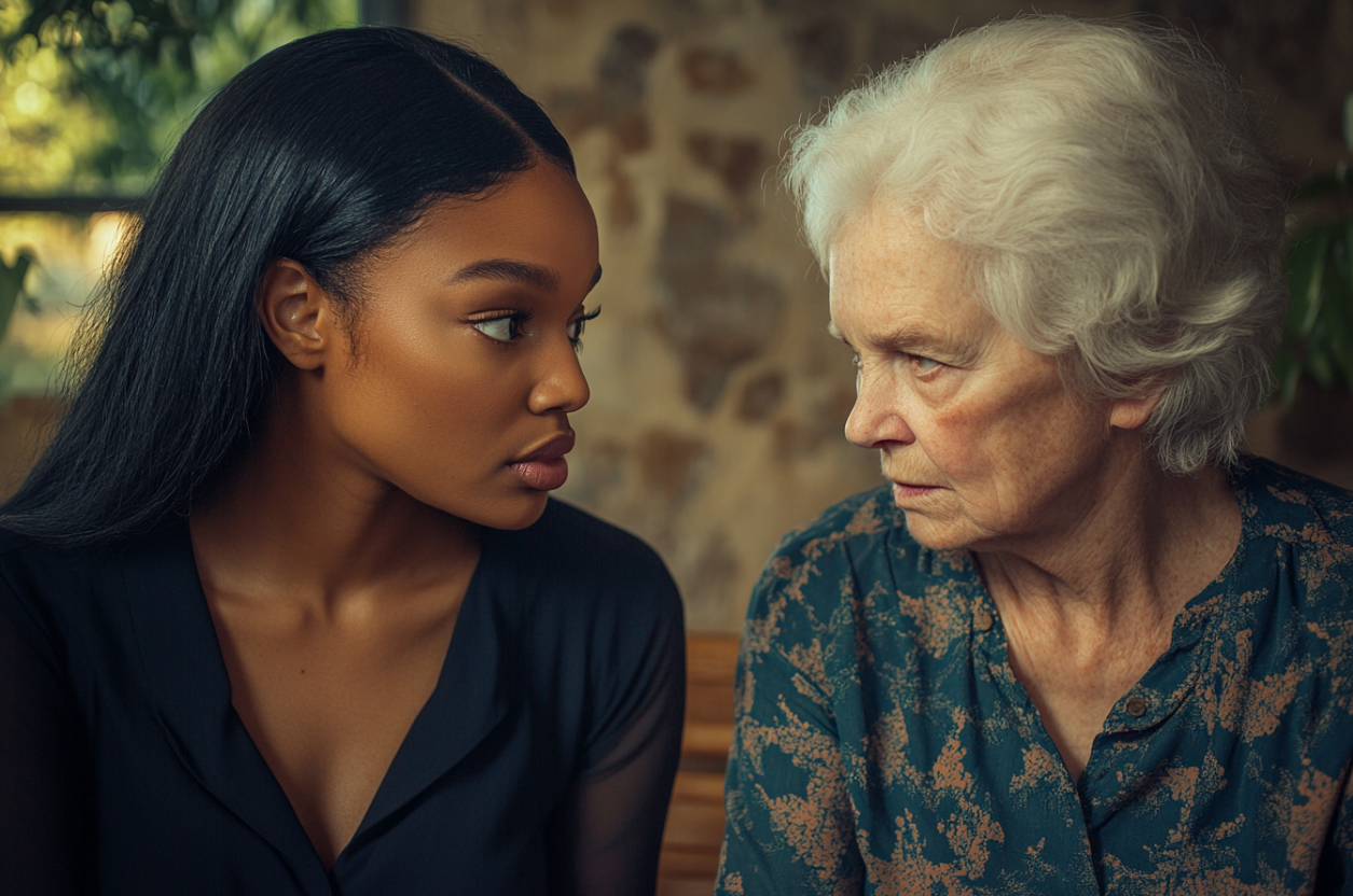 Deux femmes échangeant un regard inquiet | Source : Midjourney