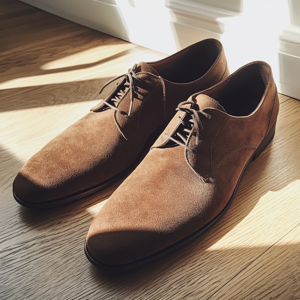 Une paire de chaussures en daim marron | Source : Midjourney