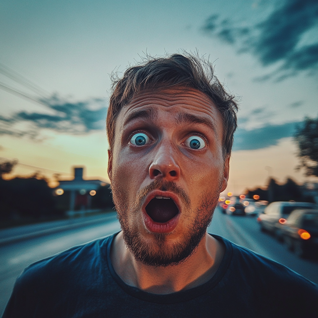 Un homme choqué sur le bord de la route | Source : Midjourney