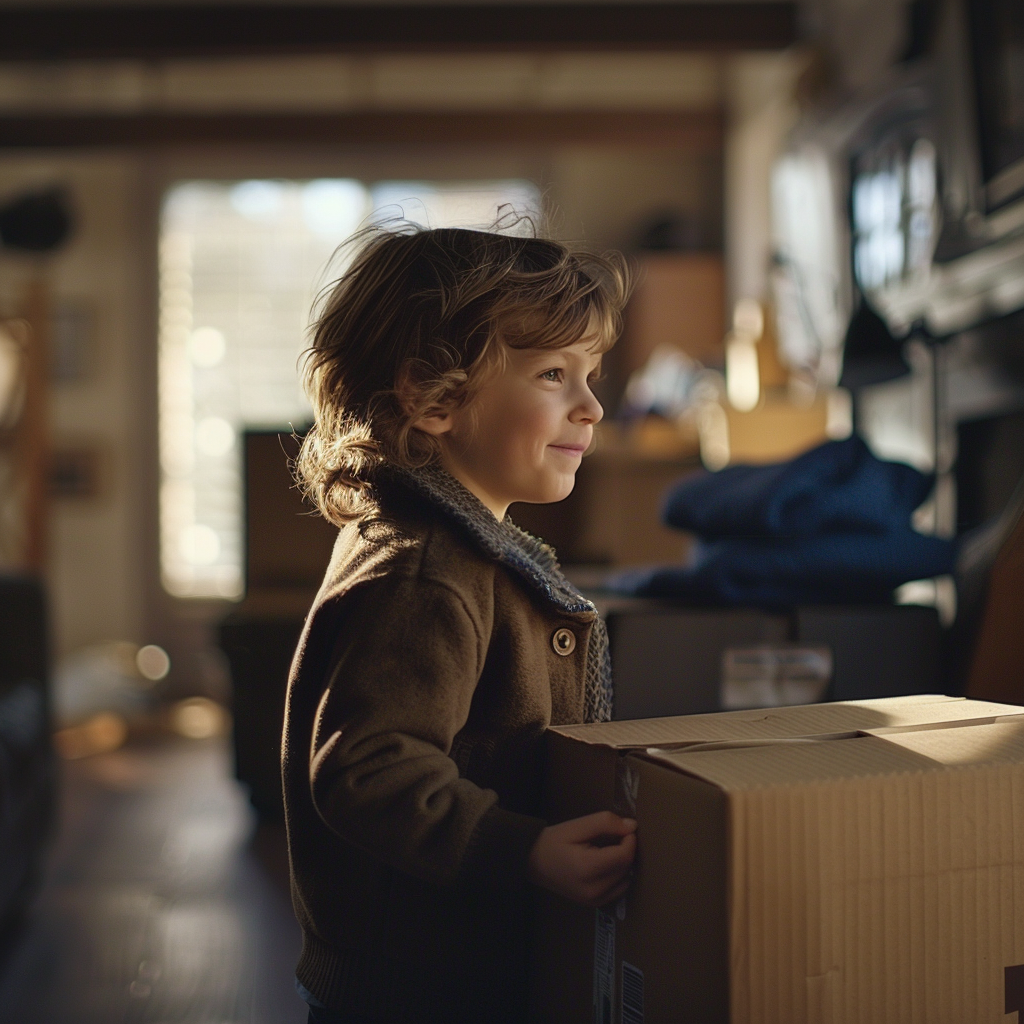Un enfant heureux avec une boîte en carton | Source : Midjourney