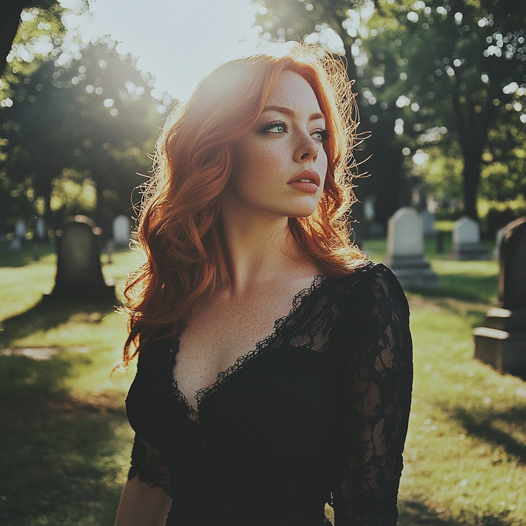 Une femme debout dans un cimetière | Source : Midjourney