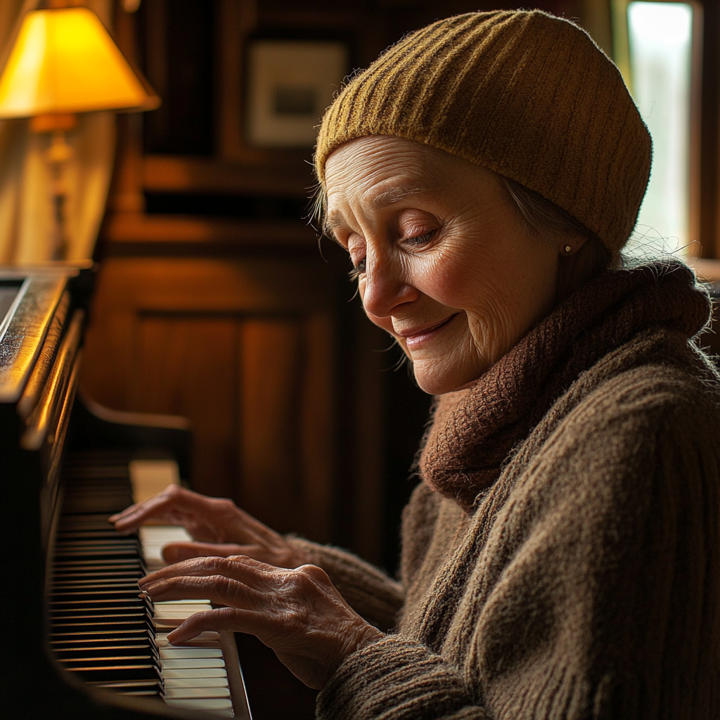 Une femme âgée ravie de jouer du piano | Source : Midjourney