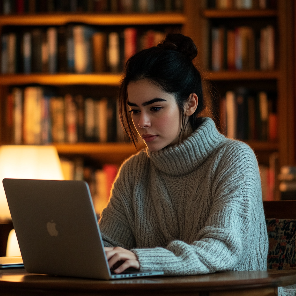 Une femme tapant sur son ordinateur portable | Source : Midjourney