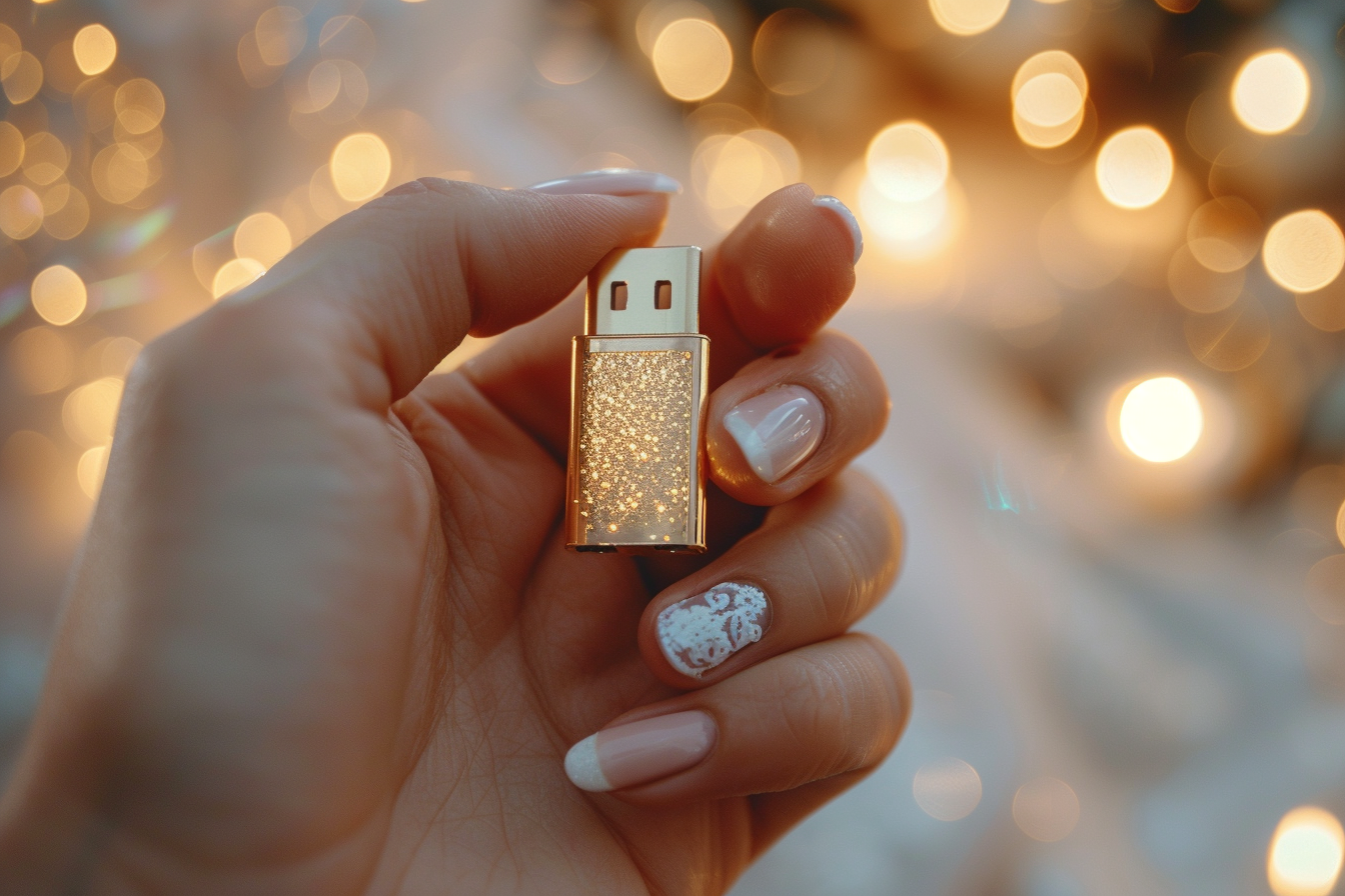 Femme tenant une clé USB | Source : Midjourney