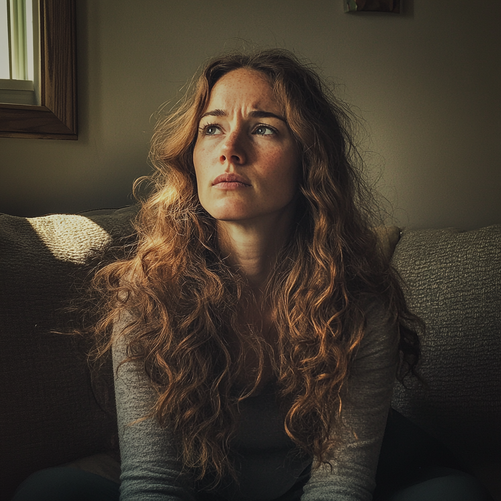 A woman sitting on a sofa | Source: Midjourney