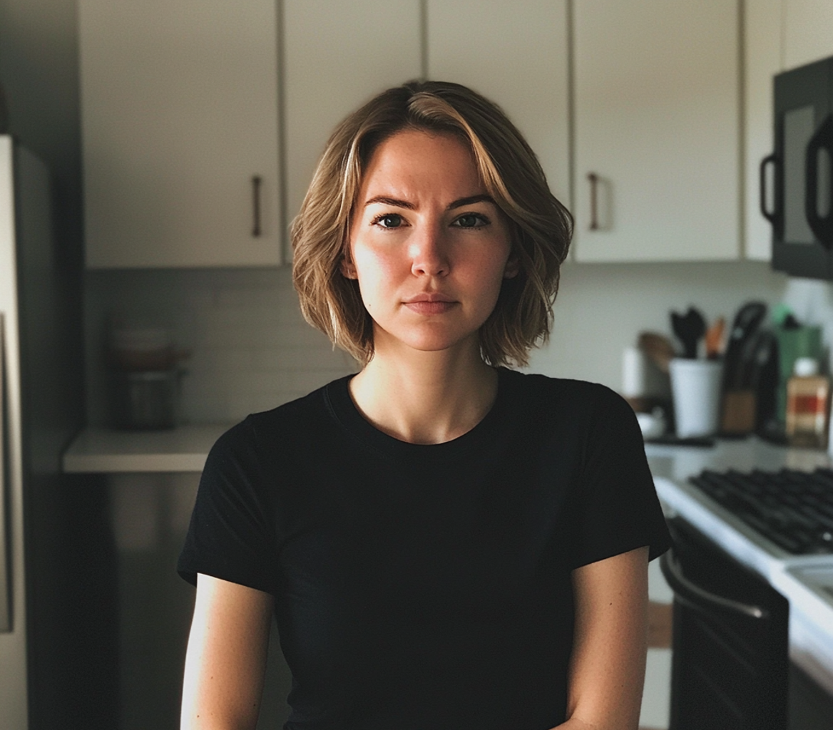 Une femme debout devant un comptoir de cuisine | Source : Midjourney