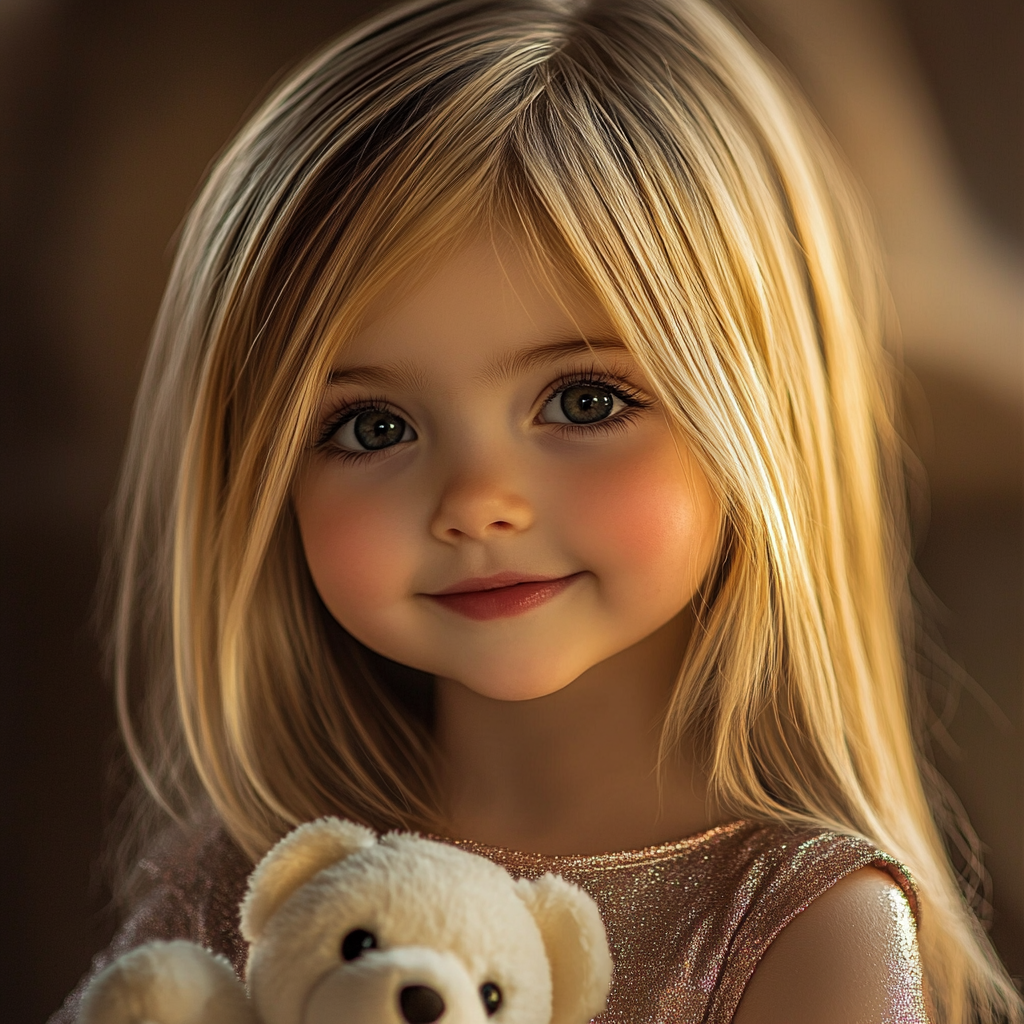 A little girl holding a teddy bear | Source: Midjourney