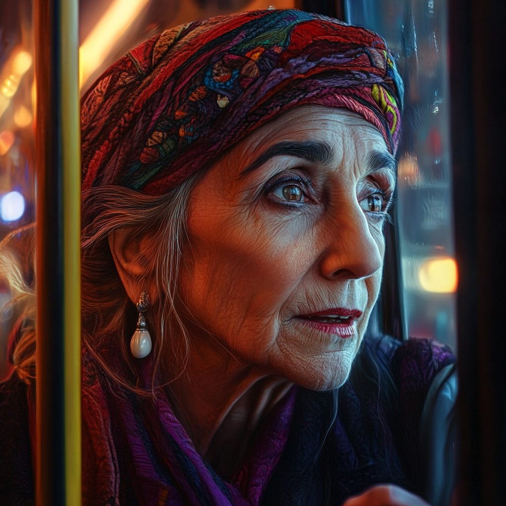 Une dame âgée anxieuse dans le bus | Source : Midjourney