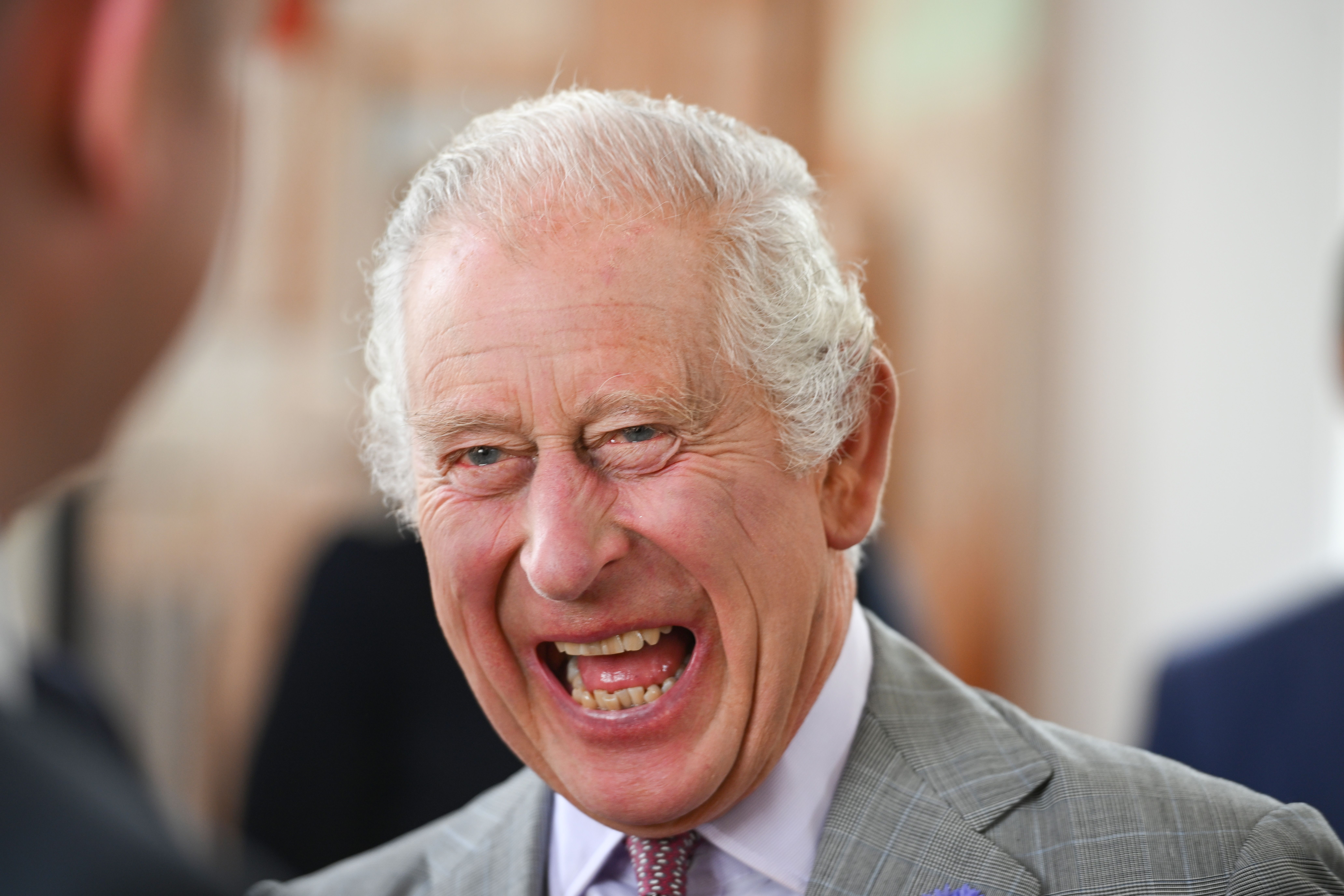 Le roi Charles III rit lors d'une visite officielle en Cornouailles à St Ives, en Angleterre, le 13 juillet 2023 | Source : Getty Images