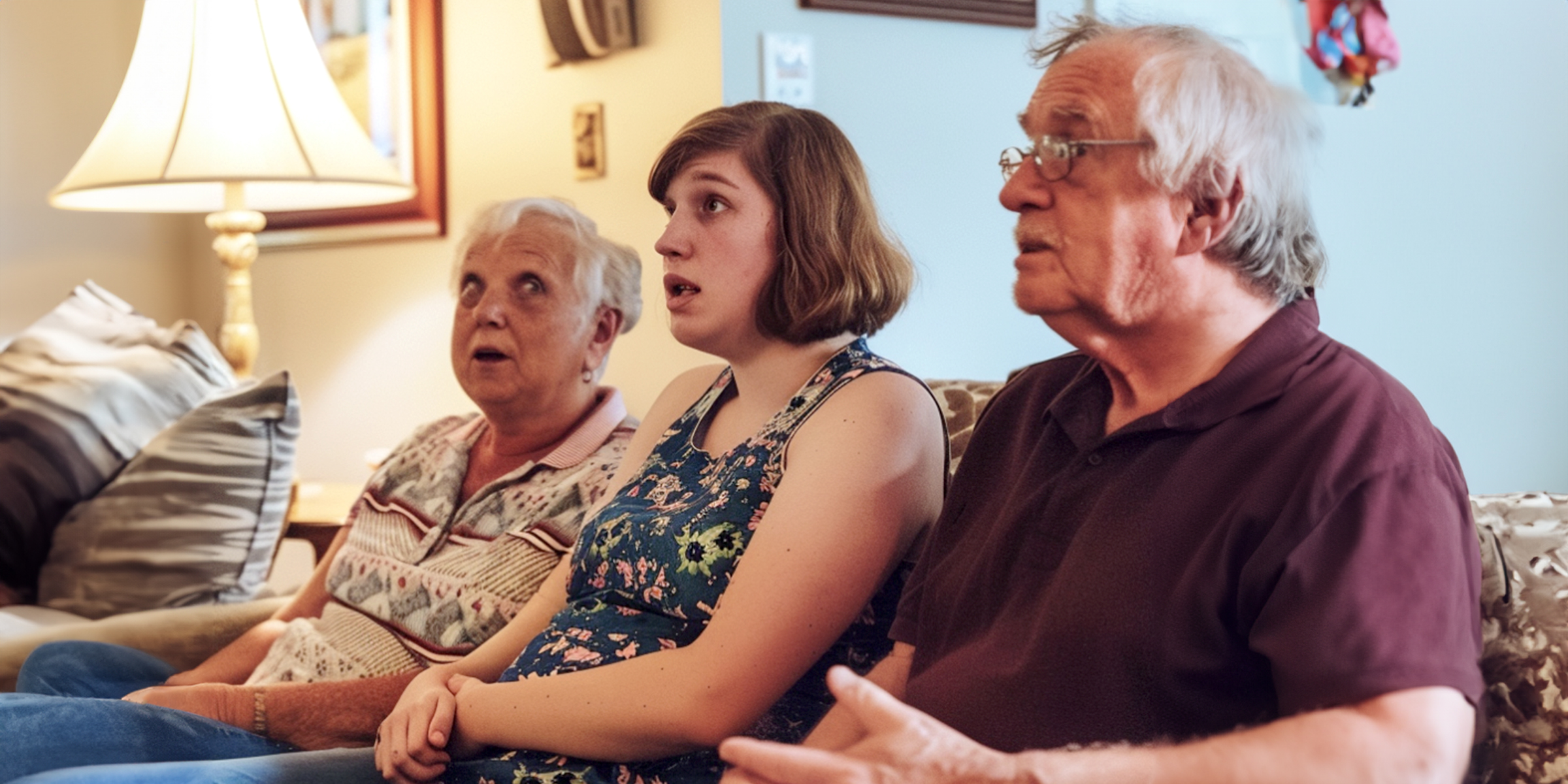 Une jeune femme assise avec un couple plus âgé | Source : AmoMama